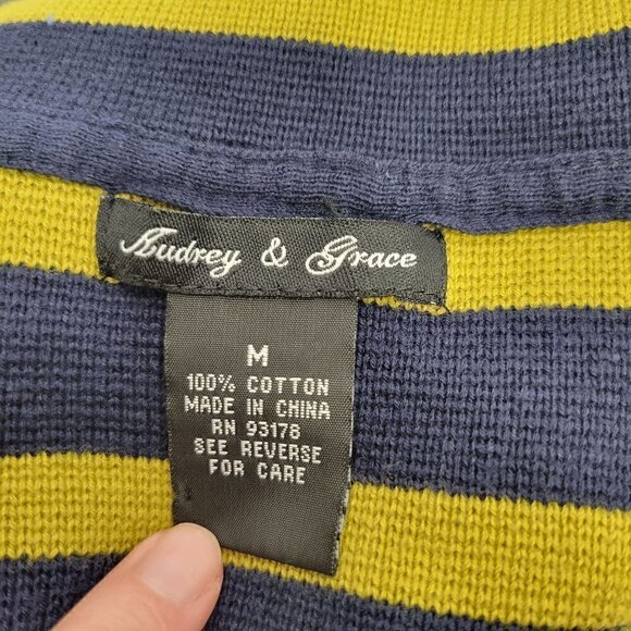 Audrey & Grace Women's Green and Navy Striped 100% Cotton Blazer Size M - Picture 8 of 10